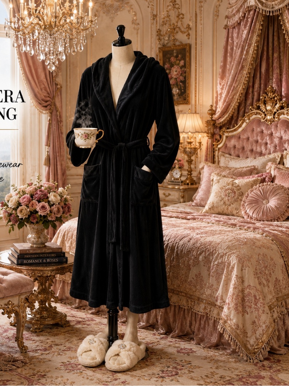 💞 Simply Vera Vera Wang Black Velour Hooded Robe 2X Plus Size Belted